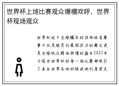 世界杯上场比赛观众爆棚欢呼，世界杯现场观众